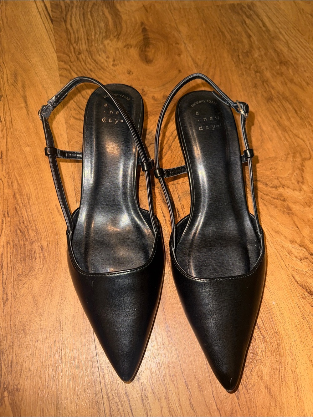 Kitten heels a new day Black Pointed Slingback Mules